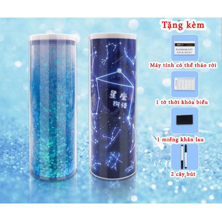 Hộp bút đa năng có kim tuyến (kèm máy tính+ gương soi+ bảng trắng nhỏ+ 2 chiếc bút viết bảng trắng )