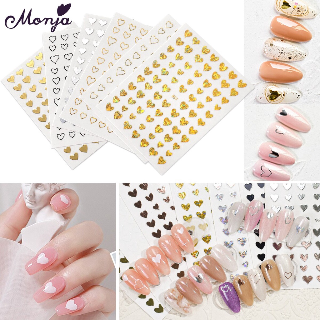 [Hàng mới về] Miếng Dán Trang Trí Móng Tay Nghệ Thuật Monja Hình Trái Tim Tự Dính Gồm 6 Kiểu Tùy Chọn