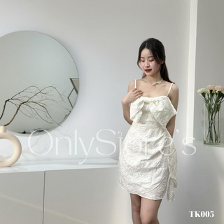 Đầm gấm 2 dây đính nơ phối tà