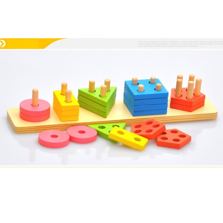 [SIZE LỚN] Bộ đồ chơi gỗ thả hình khối 5 cọc 3D phát triển tư duy theo Montessori cho bé - Đồ Chơi Gỗ Thông Minh Cho Bé