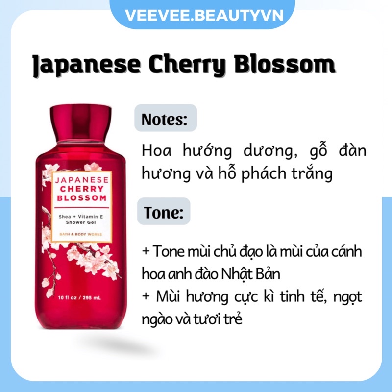 Shower Gel Japanese Cherry Blossom 295ml - Sữa Tắm Dạng Gel Bath and Body Works BBW Hương Nước Hoa Thơm Lâu Body Mist