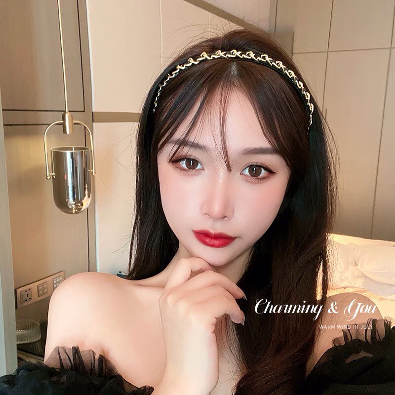 Băng đô Hàn Quốc xinh Bờm tóc da tết phối dây xích kim loại bản nhỏ sang trọng thời trang cho nữ bốn mùa Miituu BT6