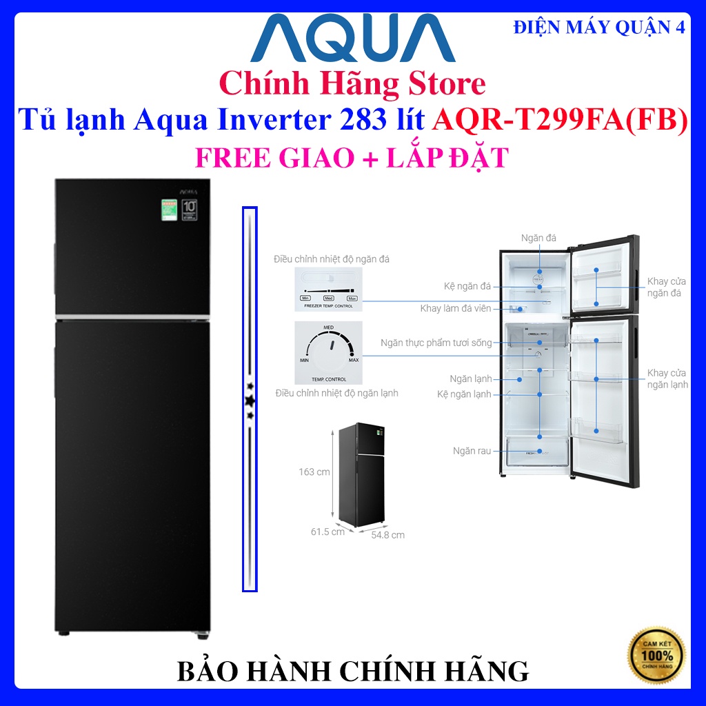 Tủ lạnh Aqua Inverter 283 lít AQR-T299FA(FB)