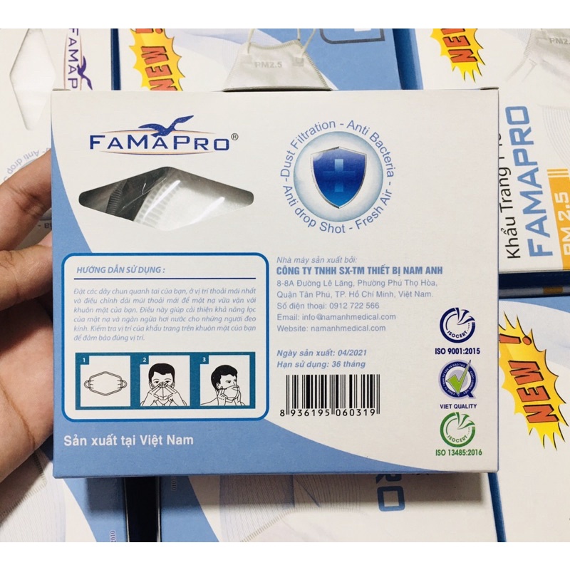 ✅ Hộp 10 khẩu trang y tế kháng khuẩn cao cấp PM , VN Famapro Nam chính hãng