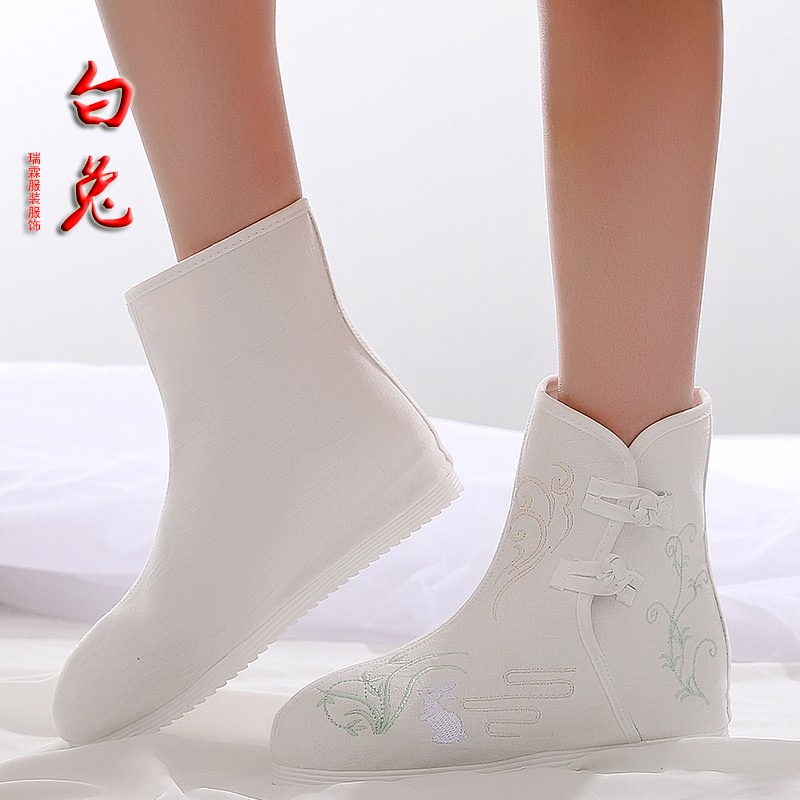 Giày Bốt Vải Thêu Hình Thỏ Trắng Phong Cách Dân Tộc Trung Hoa Cổ Điển Cho Nữ Mùa Xuân Thu Aa1