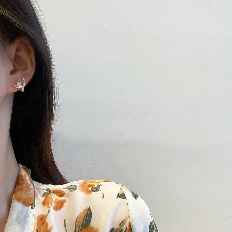 Bông Tai Mạ Bạc 925 Hình Hoa Đính Đá Zircon Thời Trang