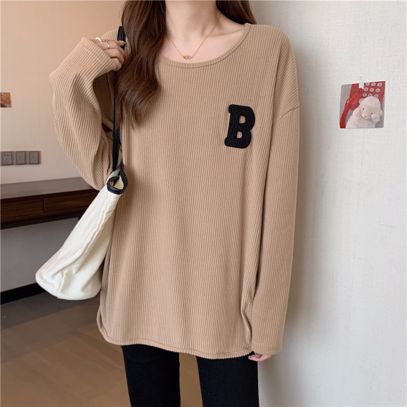 Áo thun SUXI tay dài cổ tròn màu trơn dáng rộng thời trang mùa thu mới cho nữ