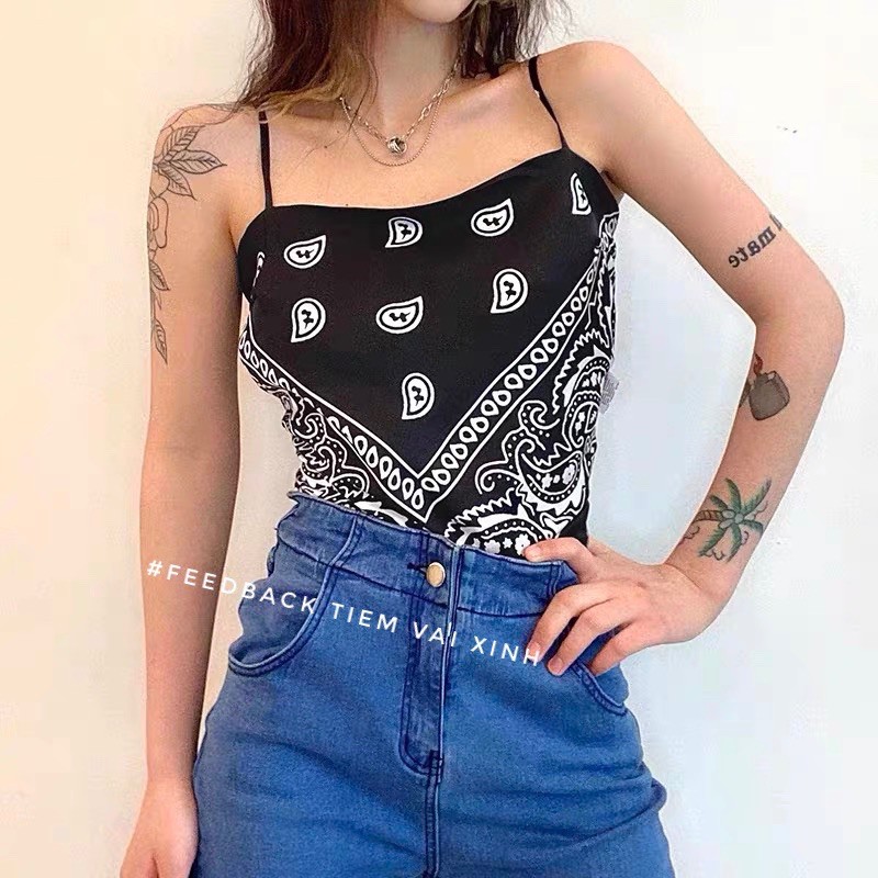 Áo Hai Dây [Tiệm Vải Xinh] Áo Bandana Kiểu Hai Dây Dáng Croptop - Hàng Quảng Châu - CT023