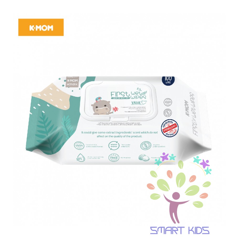 KHĂN ƯỚT CAO CẤP K-MOM FIRST WET WIPES VÂN NỔI CÓ NẮP (100C) HÀN QUỐC