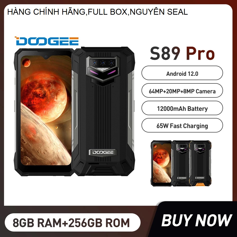 Điện thoại DOOGEE S89 Pro (Chống nước,chống va đập,Pin lớn 12000mAh , Helio P90 , Máy ảnh 64MP,Ram 8