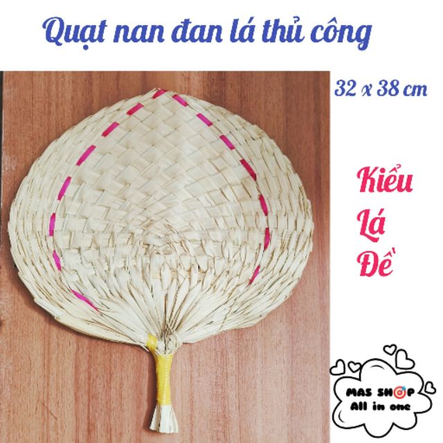 Quạt nan đan lá thủ công hình dạng lá đề size lớn 38 x 22 (cm)