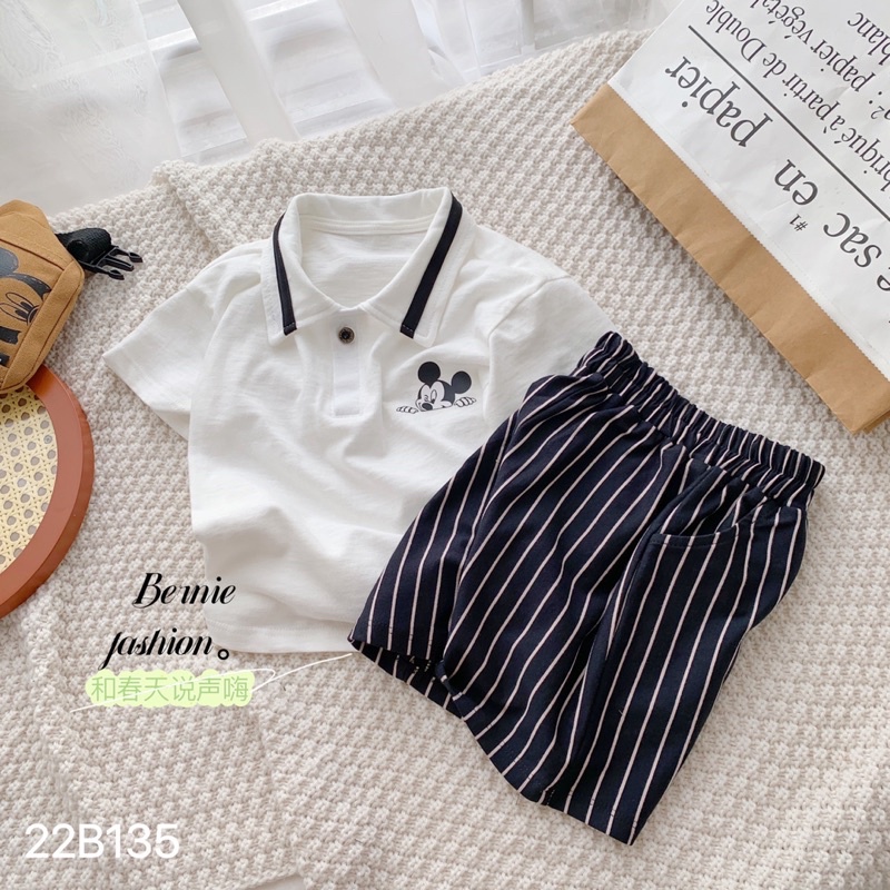 BERNIE- Set Bộ Mickey Áo Polo Quần Kẻ Cho Bé Trai