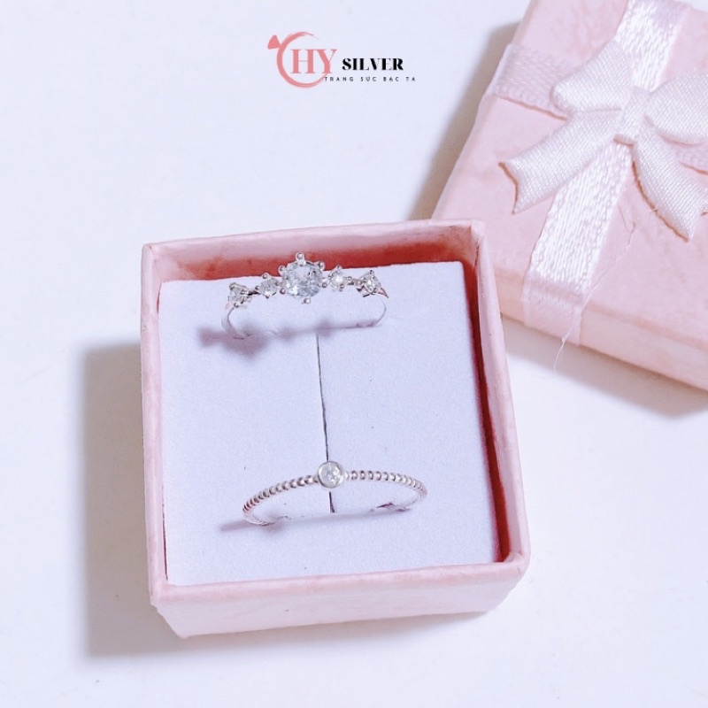 Combo 2 nhẫn bạc ta giá rẻ đính đá đơn giản nhẹ nhàng nhẫn bạn thân bạc thật