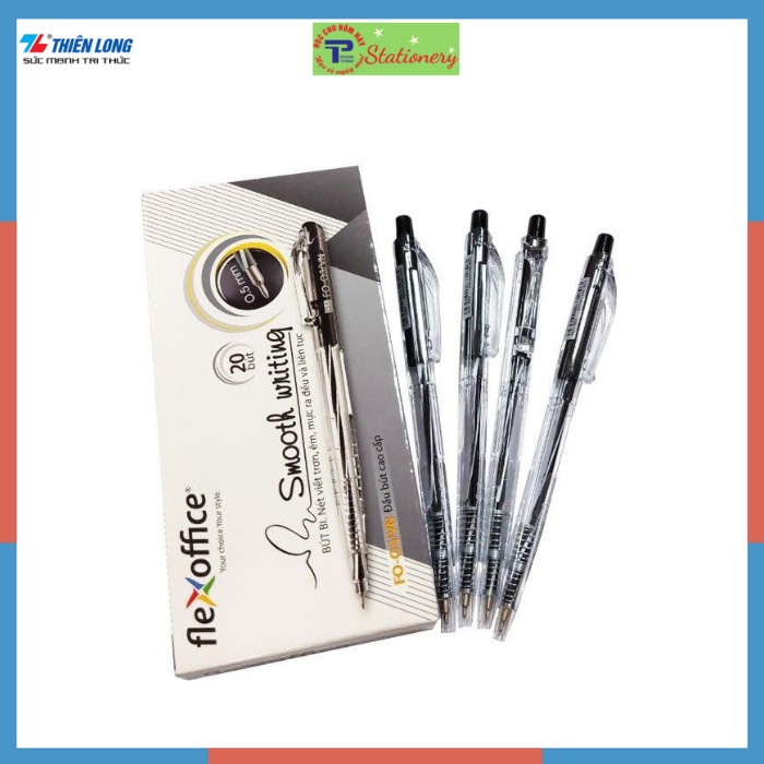 Bút bi FO03 Thiên Long, ngòi 0,5mm, viết trơn, mực đều màu xanh đen đỏ, hàng chính hãng Flexoffice- Thiên Long