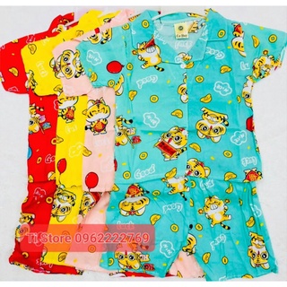5-17kg Set Đồ Bộ Đùi Tôn Lanh Cực Mát Ngắn Tay Nút Cài Họa Tiết Cho Bé Trai.