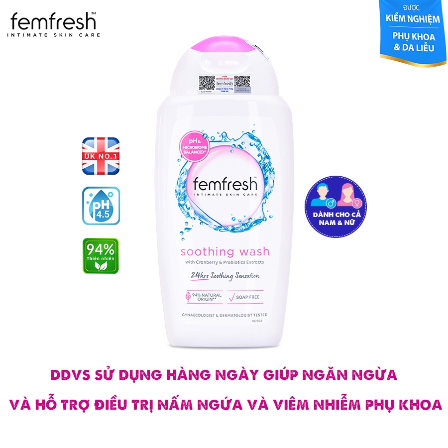 Combo Femfresh hồng Soothing Wash Optibac hỗ trợ giảm vi.êm phục hồi giúp vùng kín giúp sạch thơm tươi mới nhập khẩu Anh