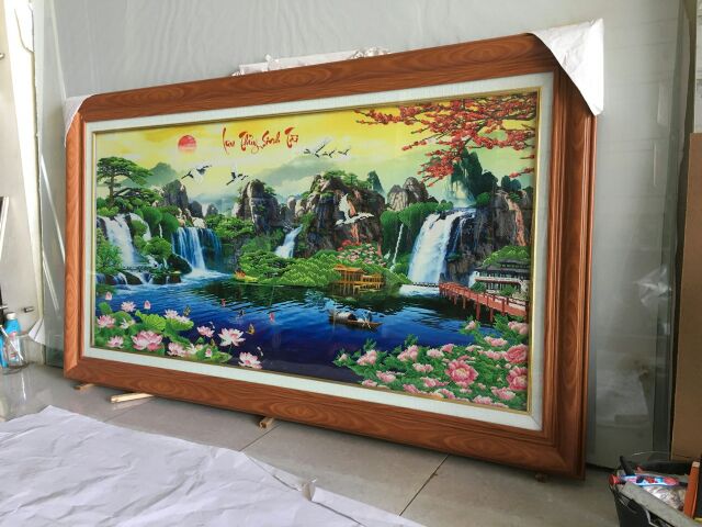 Tranh đính đá lưu thủy sinh tài 2mx98cm-160x85cm- 120x65cm( kèm hình thật) kem tranh đá cha mẹ và keo phủ bóng