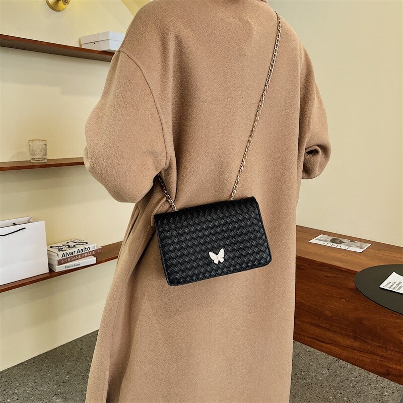Túi đeo vai JASMIN NOIR dáng vuông cỡ nhỏ phối dây xích sành điệu cho nữ