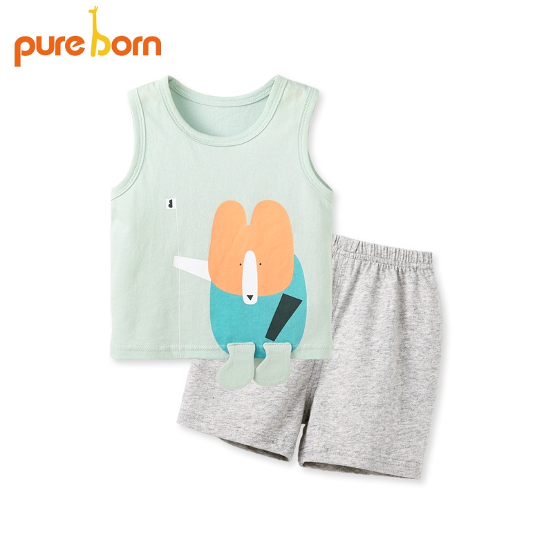 Set bộ quần áo Pure born chất liệu Vải Thun Lạnh Hoạ Tiết mặt cười kiểu dáng sát nách cho bé trai, bé gái 3 màu - T06