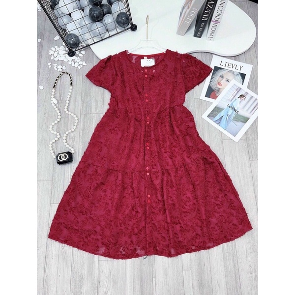 Váy đầm bầu mùa hè Mitamum cộc tay công sở ren pha lông mịn babydoll thiết kế cao cấp