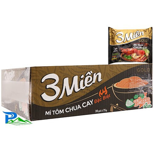 Mì Ba Miền thùng 30 gói x 75g hương vị Bò hầm rau thơm, Tôm chua cay