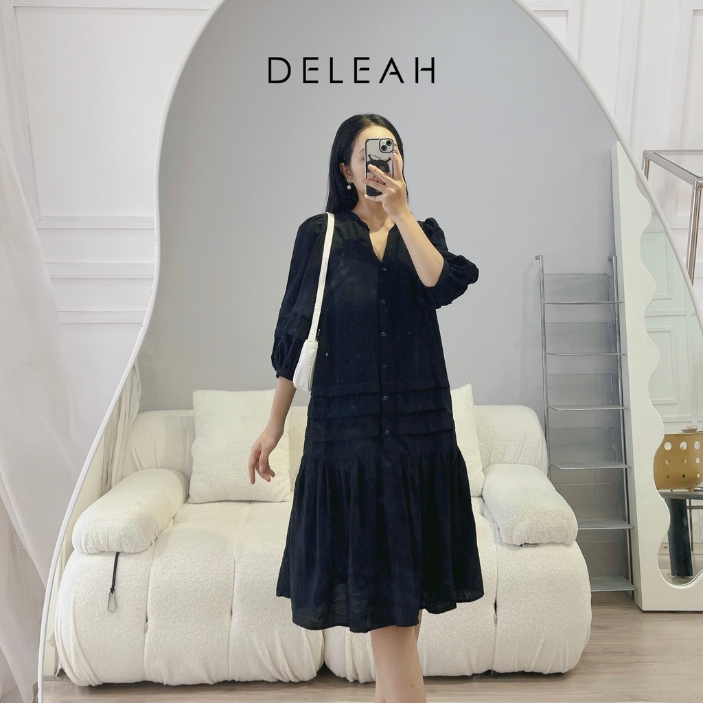 De Leah - Đầm Suông Gấu Xếp Nếp Dài Tay - Thời Trang Thiết Kế