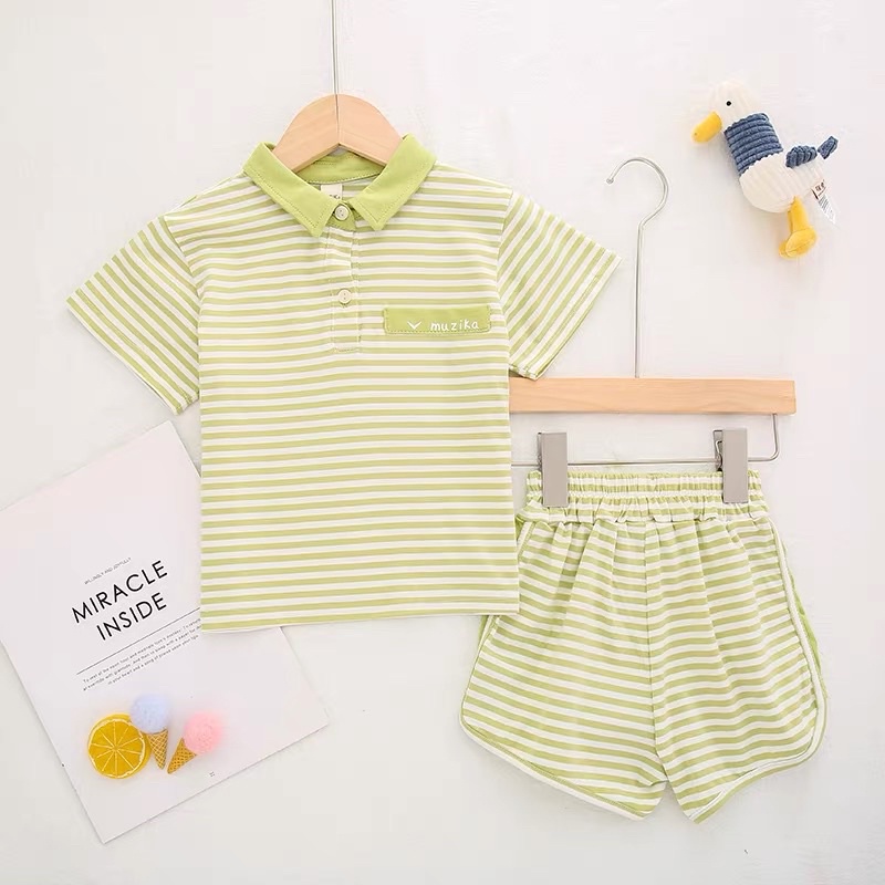 Bộ Cộc Tay Polo Kẻ Chất Liệu Cotton Polo Chun Cho Bé Trai Và Bé Gái Từ 5Kg Đến 28Kg Thời Trang trẻ Em Tin Store