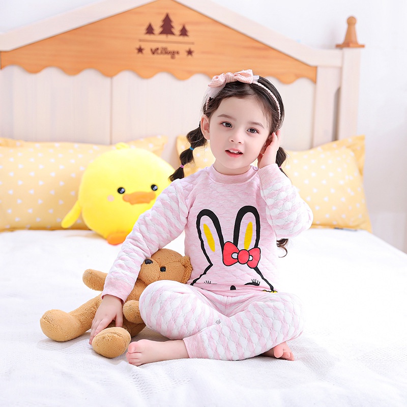 Bộ đồ ngủ tay dài cotton giữ ấm phong cách Hàn Quốc thời trang thu đông dành cho bé 70-110cm