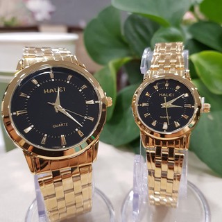 Đồng hồ nam nữ dây vàng Halei chính hãng máy Nhật chống nước