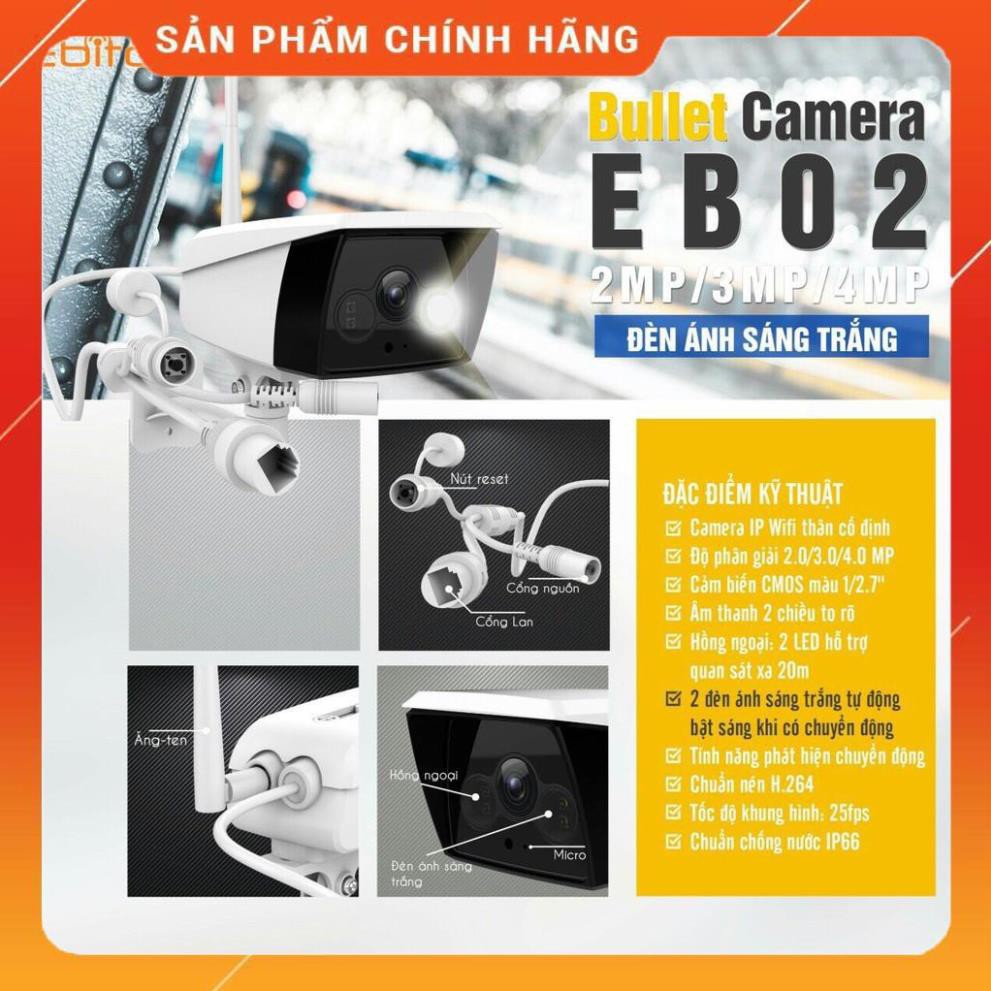 Camera kết nối WIFI Ngoài trời EBITCAM EBO2 STARLIGHT - Đèn ánh sáng trắng tự động, full HD 1080P - 2MP rõ nét ngày đêm