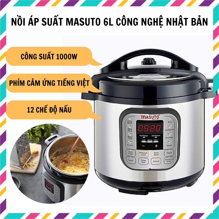 Nồi áp suất điện đa năng Masuto 6L LG-06A phím điều khiển tiếng Việt công nghệ Nhật Bản