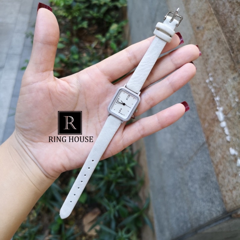 Đồng hồ nữ đeo tay Doukou mới mặt chữ nhật hồng pastel thời trang chính hãng dây da đẹp giá rẻ Ring House