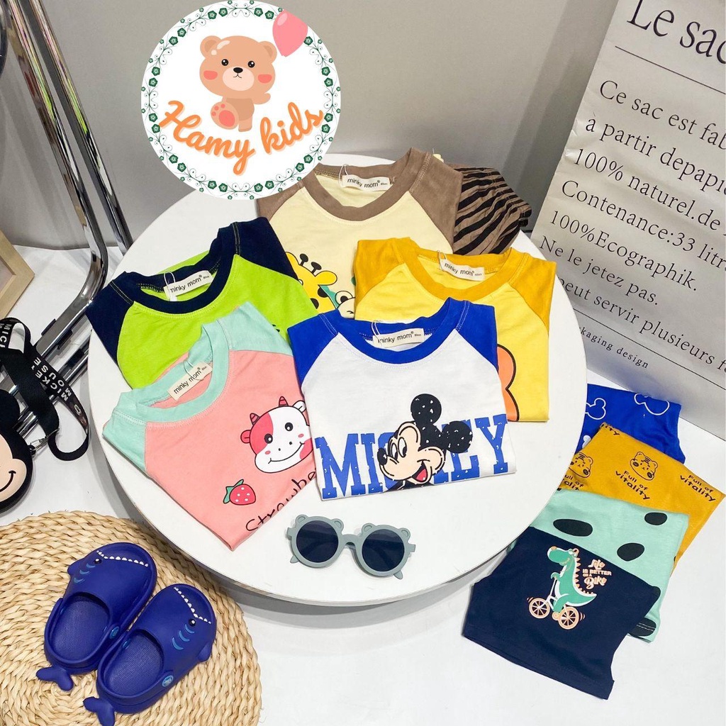 Đồ Bộ Cộc Tay Minky Mom Chính Hãng Trẻ Em Vải Thun Lạnh Hình in Cute Raplan Nhiều Màu Cho Bé 0-5 Tuổi Dưới 20kg-Hamykids