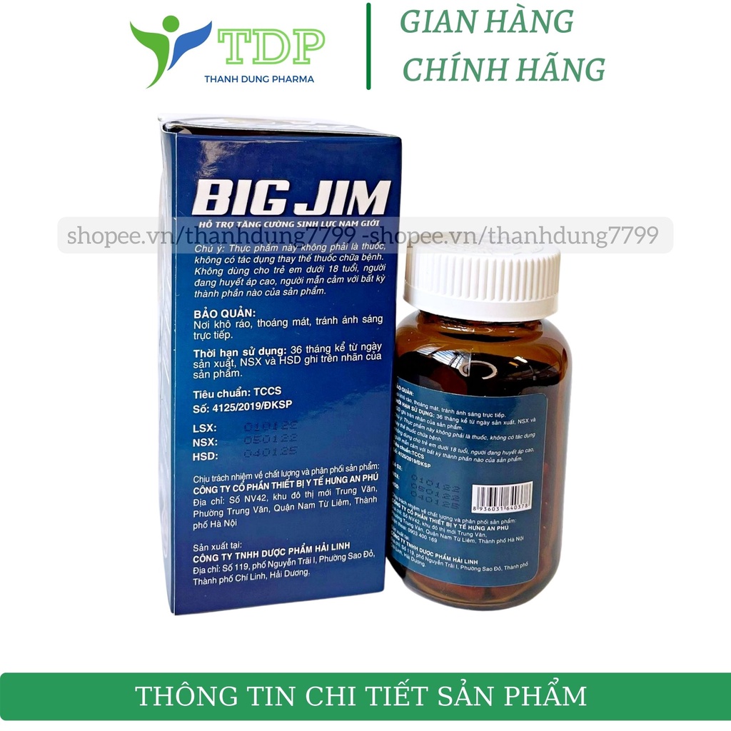 Tinh chất Hàu tăng cường sinh lý nam giới Hàu biển Big Jim bổ thận, giảm xuất tinh sớm– Chai 30 viên