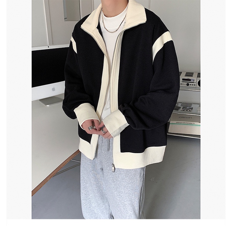 Áo khoác dệt kim dáng rộng phối hai khóa kéo cá tính thời trang cho nam