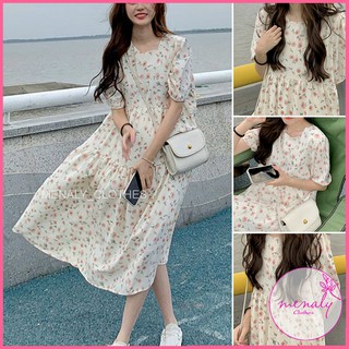 Váy babydoll hoa nhí cộc tay dáng đuôi cá dài qua gối ulzzang hàn quốc