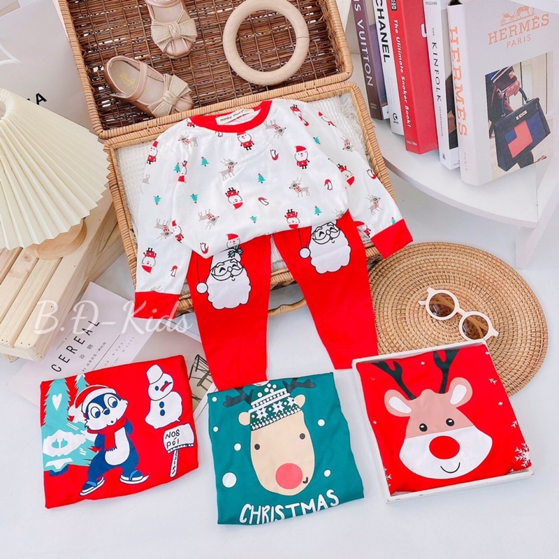 Bộ minky mom thun lạnh dài tay ❤️ freeship ❤️ bộ dài in hoạ tiết Giáng sinh noel cho bé trai bé gái