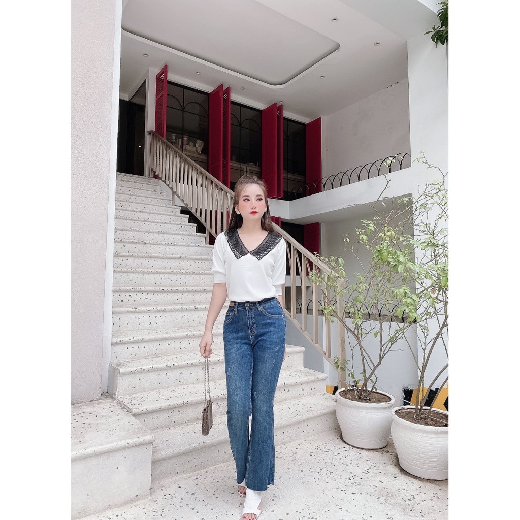 Quần jean nữ loe gấu rách, loe nhẹ, dáng 9 tấc cực dễ mặc, tôn dáng chân dài miên man, mix đồ rất dễ
