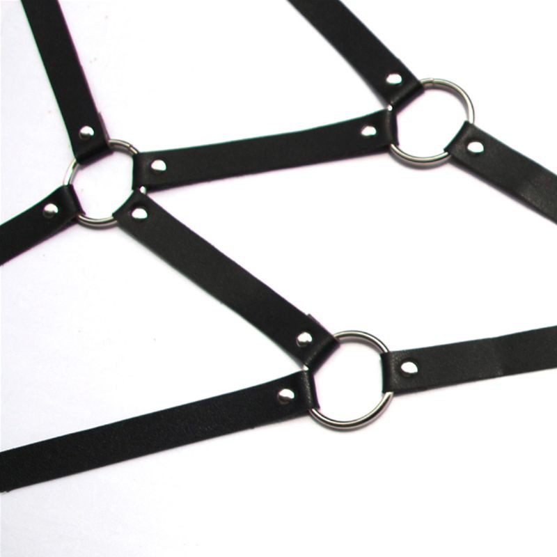 Dây giả da đeo ngực phối khóa chữ O thời trang Karajuku gợi cảm nam tính