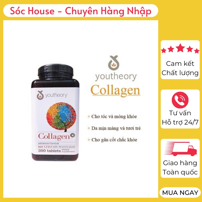 Viên uống Collagen Youtheory ⚡ HÀNG AUTH ⚡ Viên uống đẹp da bổ sung Collagen + Biotin mỹ 290/ 390 viên