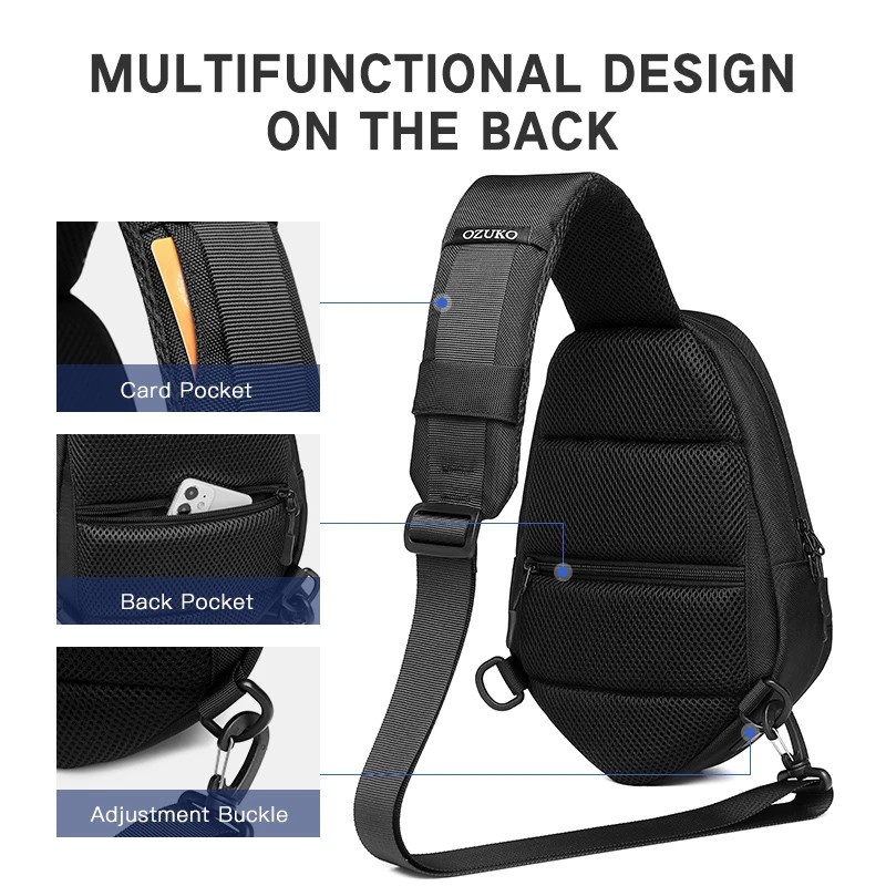 Ozuko Túi Đeo Chéo Ngực Có Cổng Sạc Usb Chống Thấm Nước Thời Trang Cho Nam