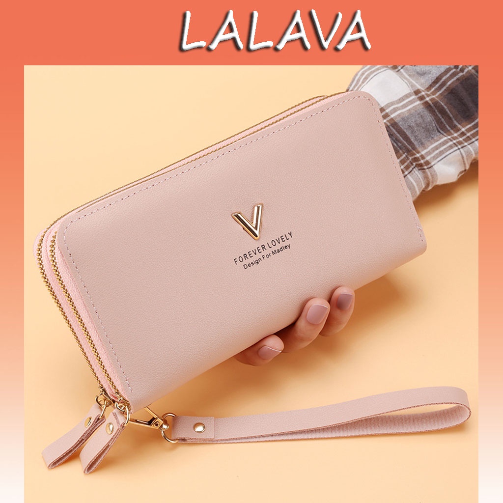 Ví nữ dài đẹp giá rẻ đựng tiền cầm tay thời trang chữ V LALAVA STORE VD18