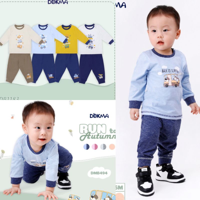 Dokma 2022 - Bộ cài vai dài tay cho bé trai họa tiết cho bé trai, bé gái từ 6 tháng đến 3 tuổi
