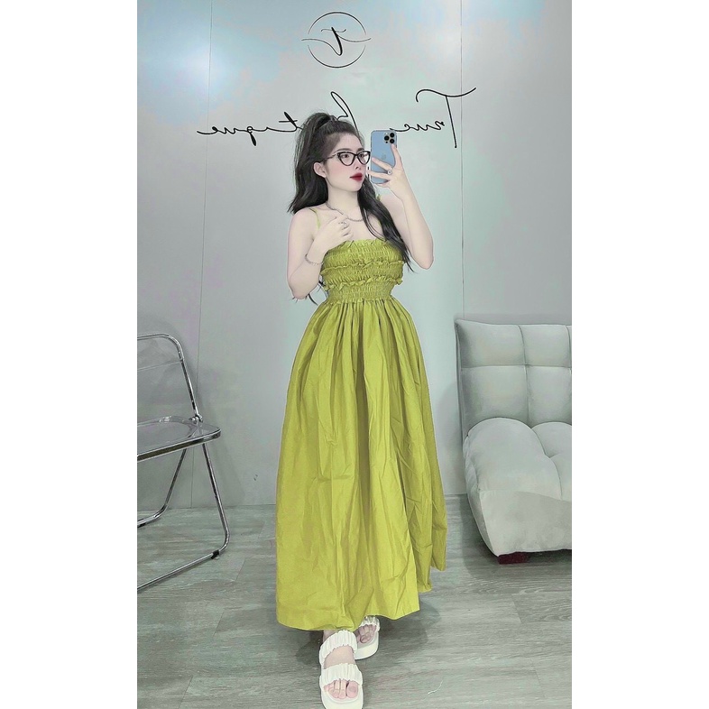 Váy 2 dây dáng dài ❤️ Đầm maxi đi biển, đi du lịch hottrend có dây đan nơ cột sau lưng Đ12