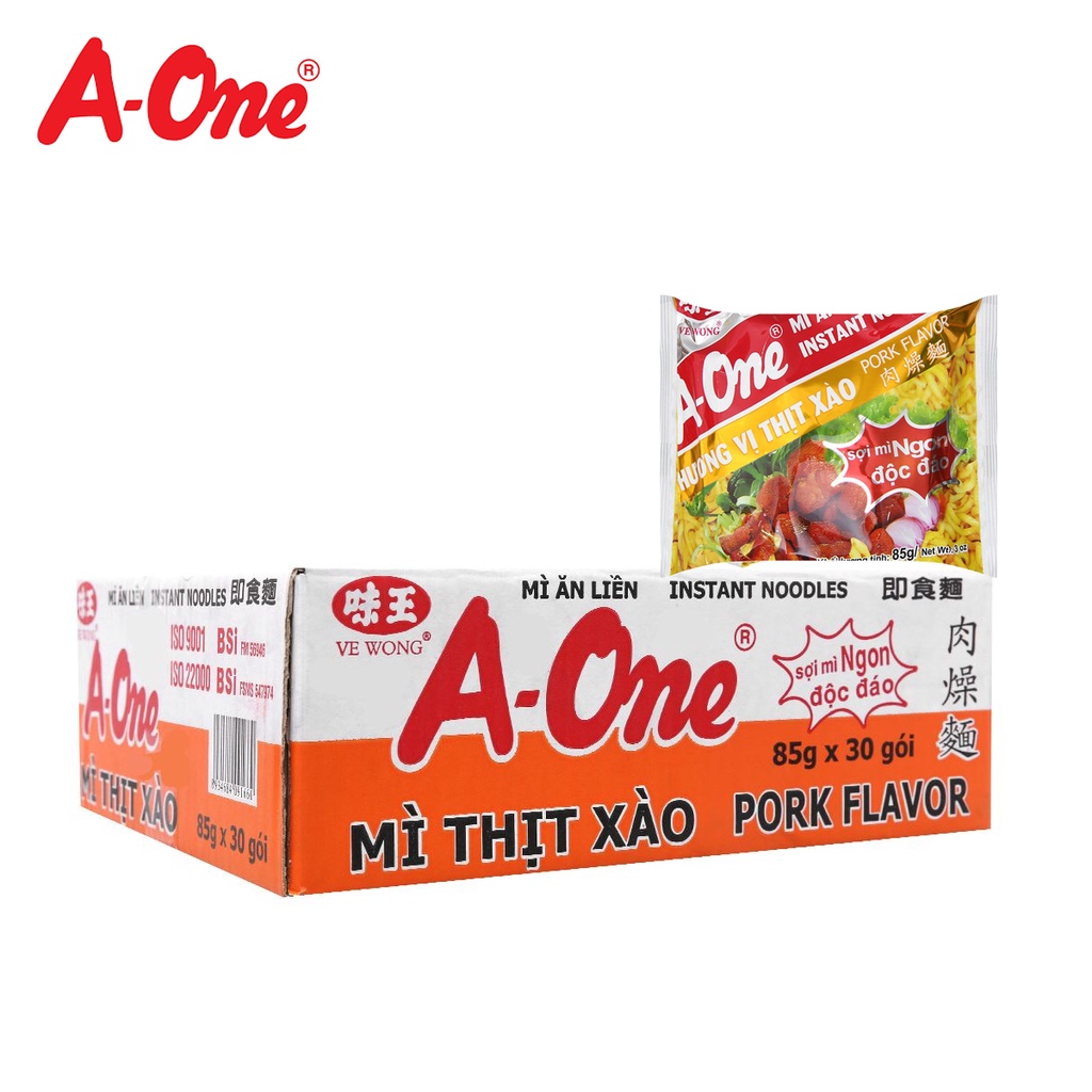 Thùng 30 gói mì hương vị thịt xào pork flavor instant noodles a-one - ảnh sản phẩm 1