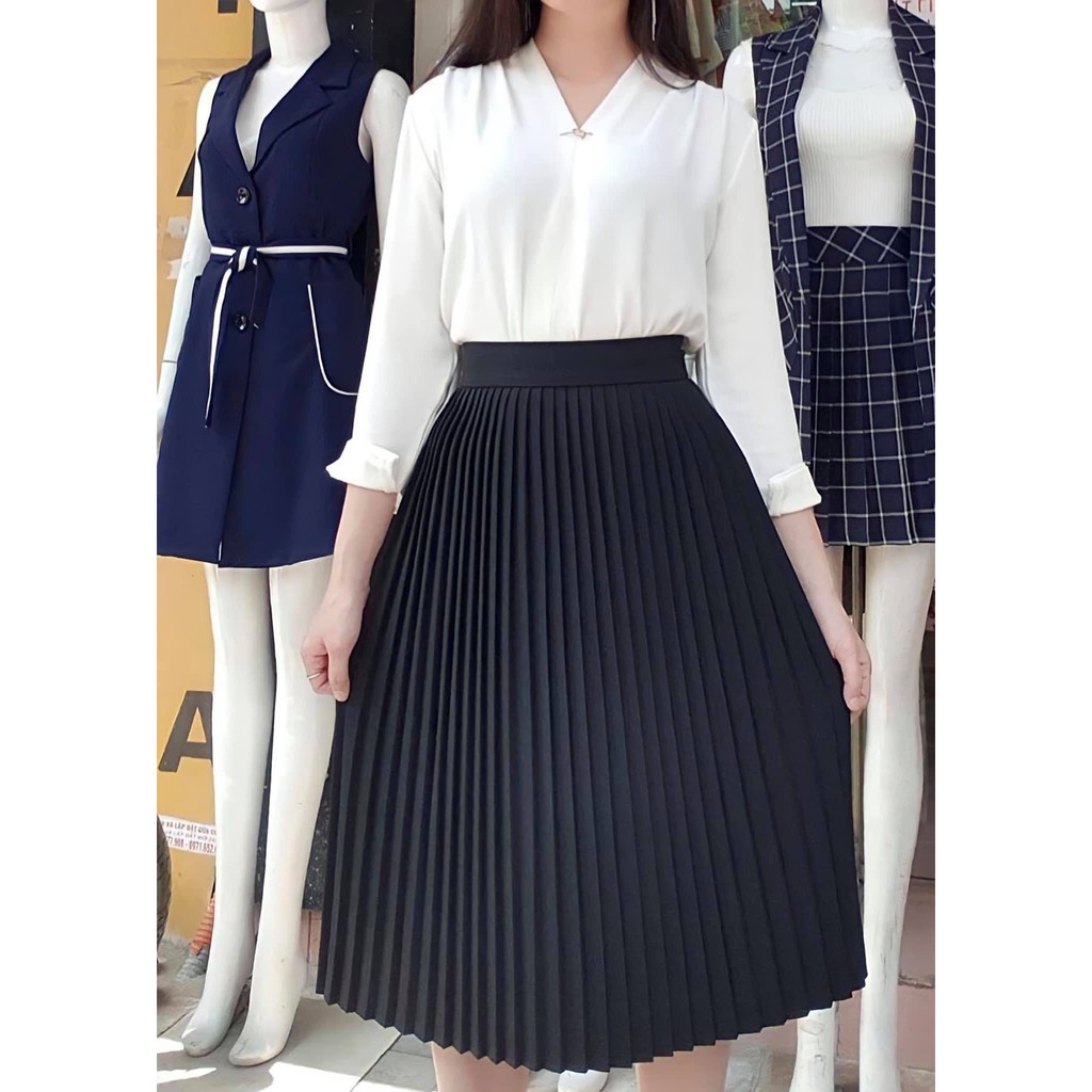 Chân váy xêp ly cạp chun siêu mềmCVXCC