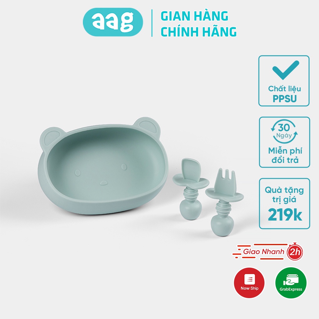 Bát ăn dặm hình gấu ngộ nghĩnh cho bé AMOBABY323 có kèm thìa dĩa