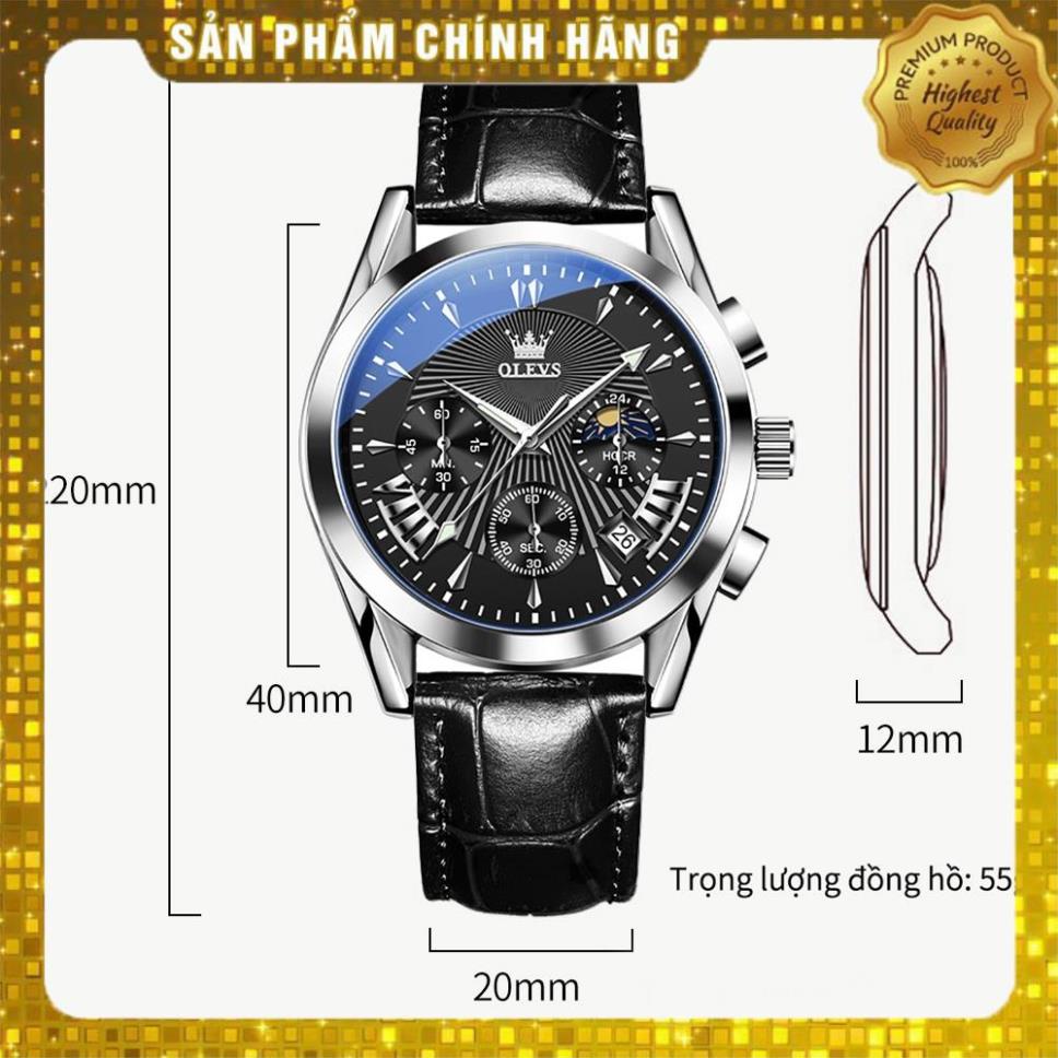 Đồng hồ nam chính hãng OLEVS 2876 dây da bò chống vô nước sâu hiệu ứng phát sáng