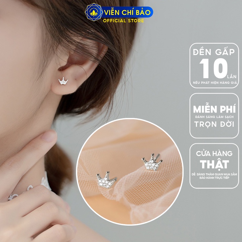 Bông tai bạc nữ hình vương miện nhỏ chất liệu bạc 925 thời trang phụ kiện trang sức nữ Viễn Chí Bảo B400325