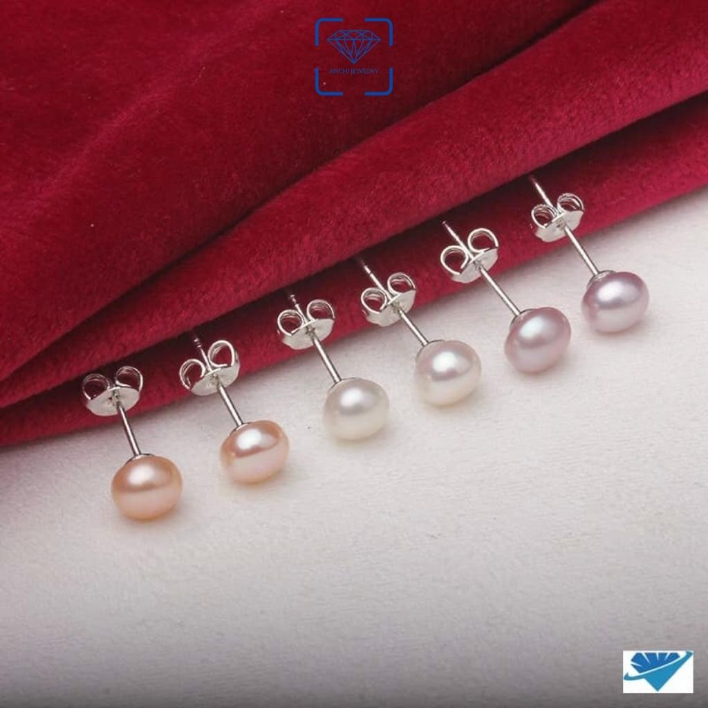 Bông tai, khuyên tai nụ trai nhỏ 4mm - 5mm chuôi bạc. Anchi jewelry
